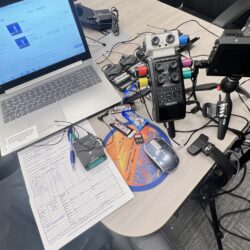 Videography Gear organized on conference table