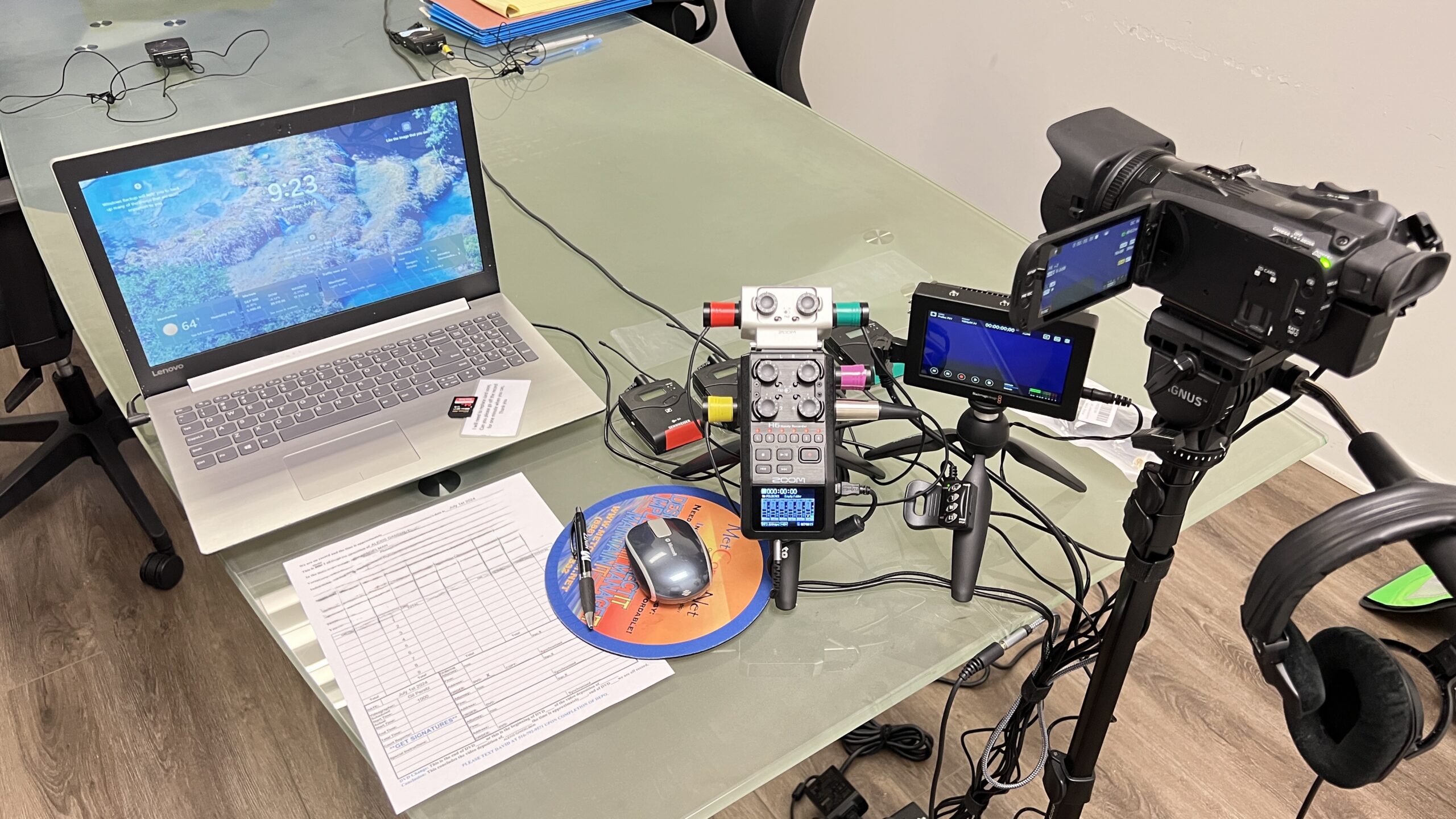 deposition recording gear in use on conference table