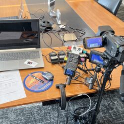 Deposition Recording Gear in use on conference room table